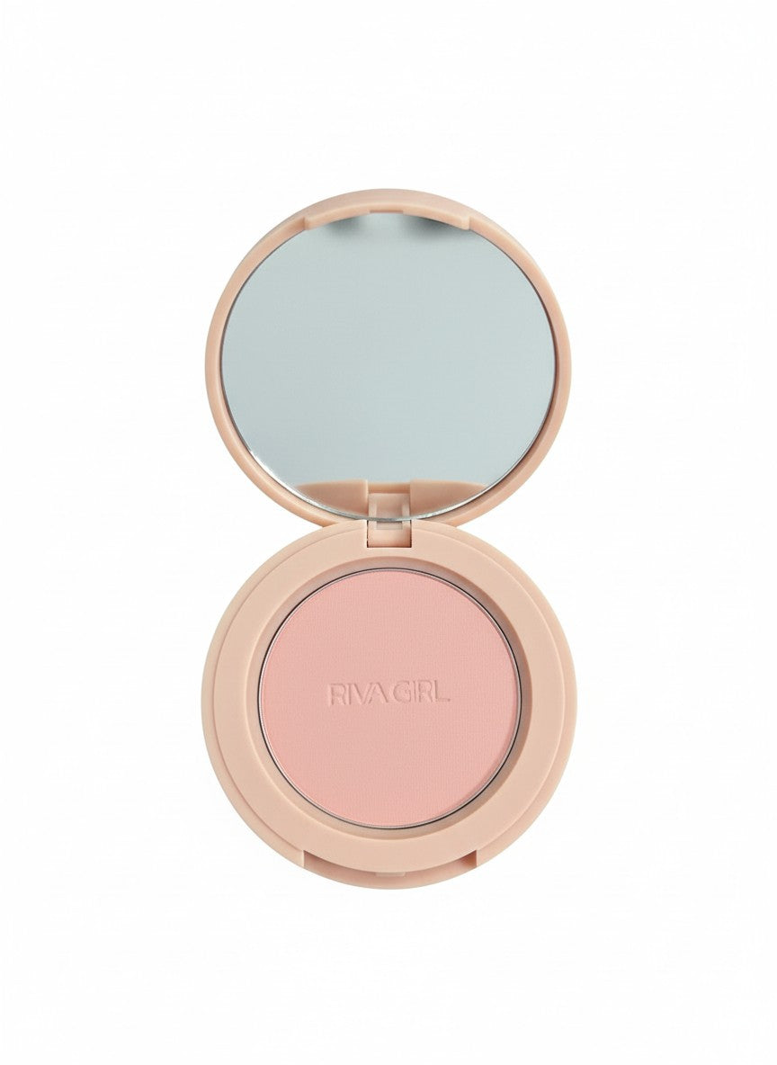 Compact blush with mirror on a white background. Riva Girl, Monza Outlet, Monza Fashion, Shein Outlet