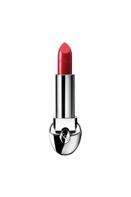Red lipstick in a silver case on a white background. Guerlain Monza Outlet