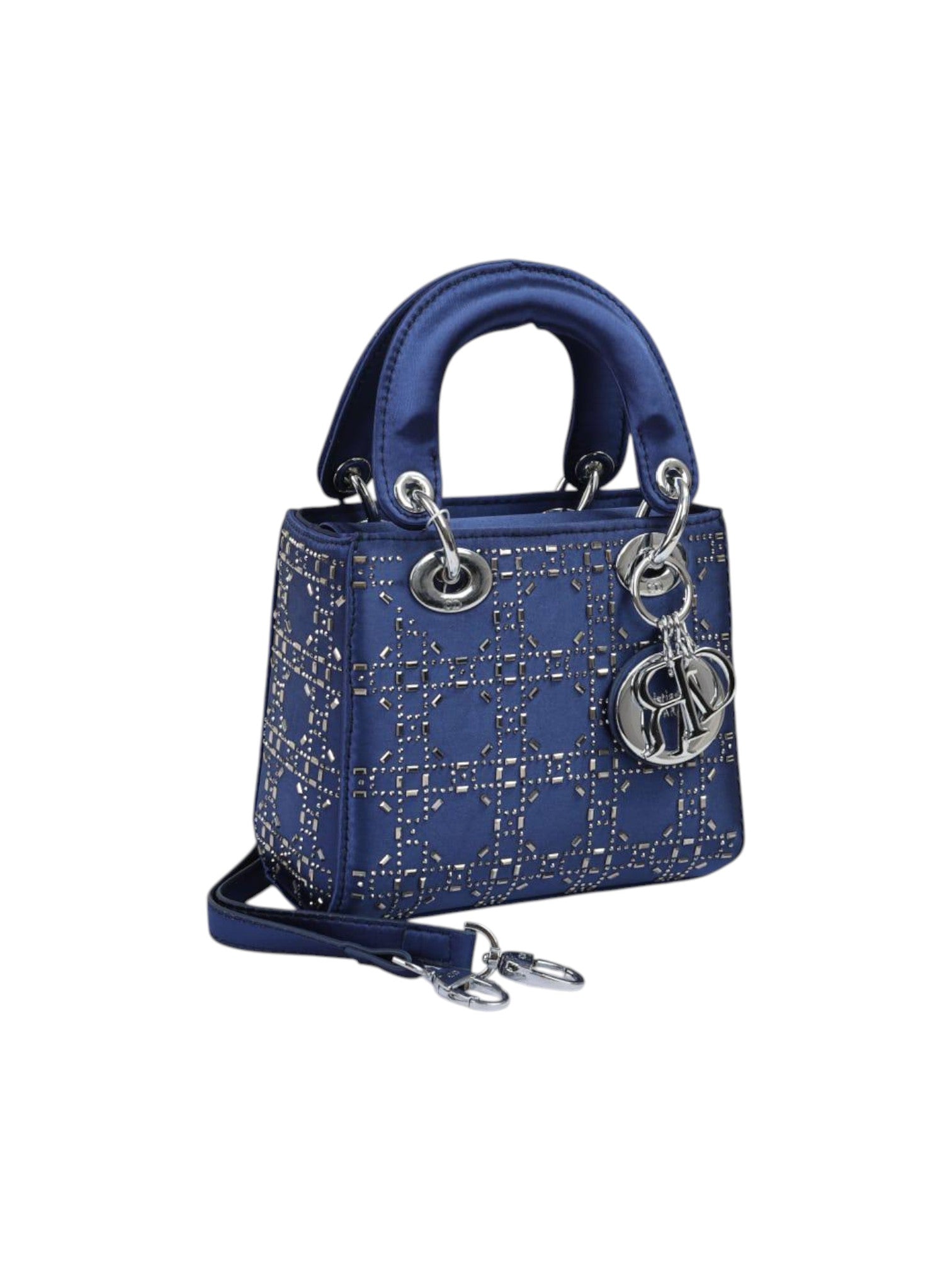 Blue handbag with silver hardware on a white background monza outlet, Shein outlet, monza fashion