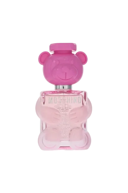 Pink Moschino bear-shaped perfume bottle on a white background Moschino Monza Outlet
