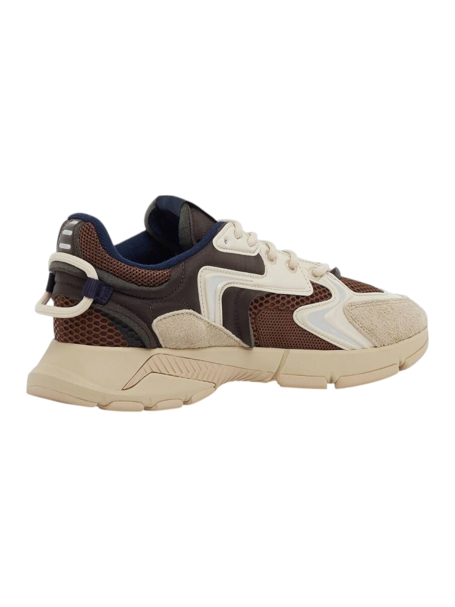 Multicolor sneaker with brown, beige, and white design on a white background Lacoste Monza Outlet