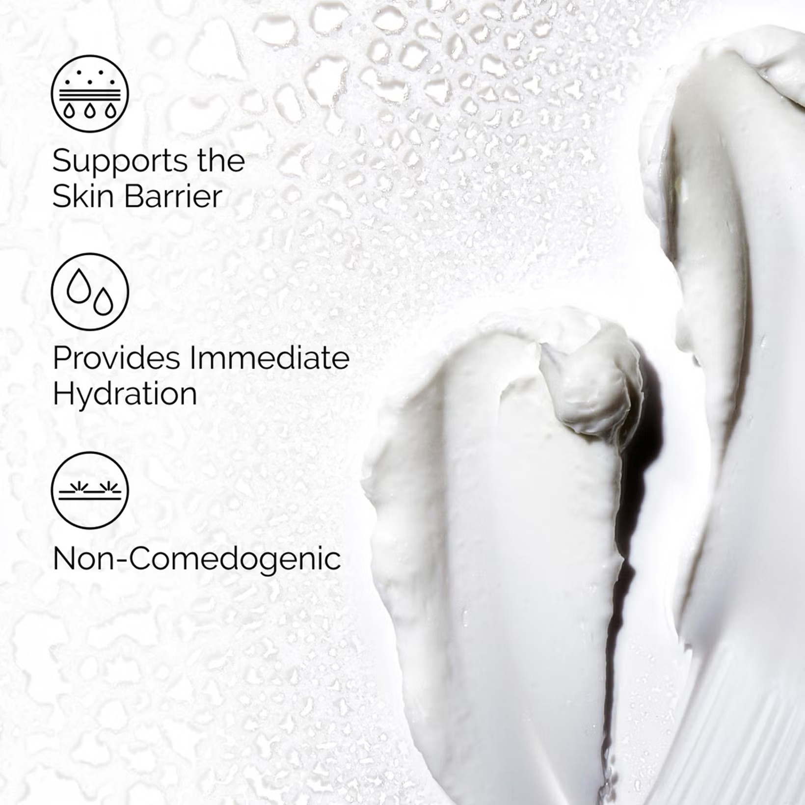 White cream with text highlighting benefits on a textured white background Monza fashion outlet, monza outlet, shein outlet, shien outlet cosmetics, makeup, perfume