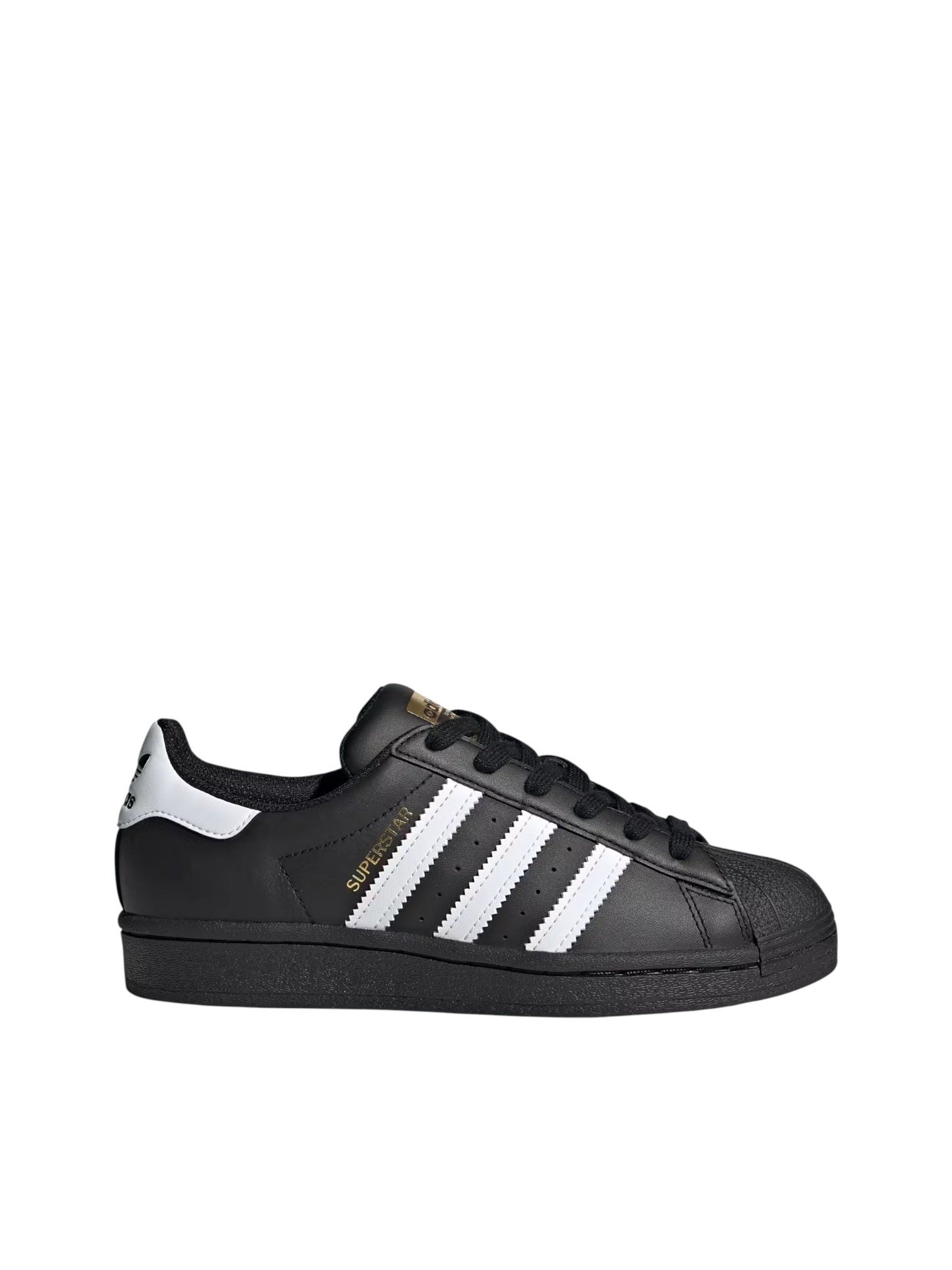 Black Adidas sneaker with white stripes on a white background. Adidas, Monza Outlet, Monza Fashion, Shein Outlet