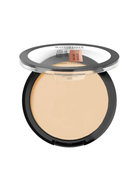Compact powder in a black case with a clear lid on a white background Bourjois Monza Outlet