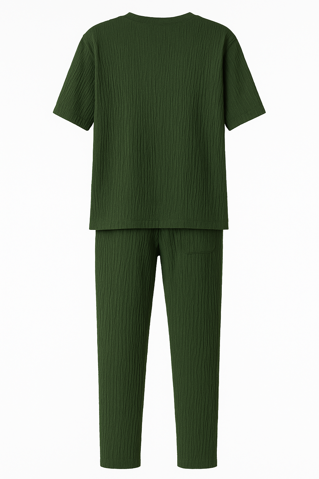 Green ribbed t-shirt and pants set on a white background. Antler Monza Outlet