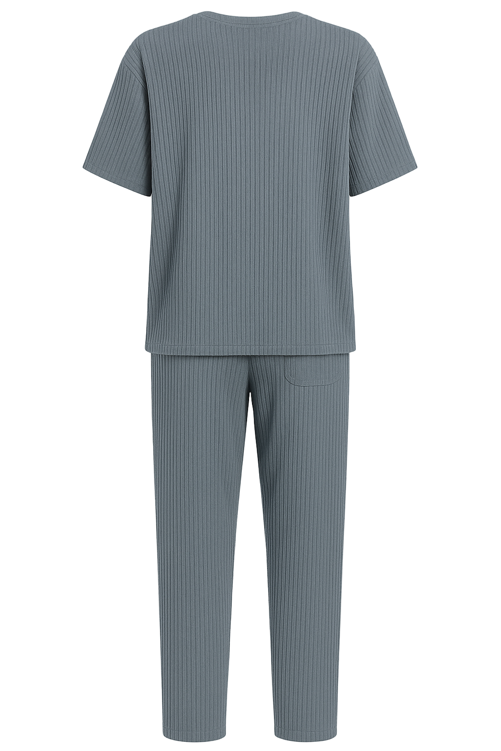 Gray ribbed t-shirt and pants set on a white background. Antler Monza Outlet