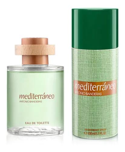 Two bottles of Antonio Banderas Mediterraneo perfume on a white background. Antonio Banderas Monza Outlet