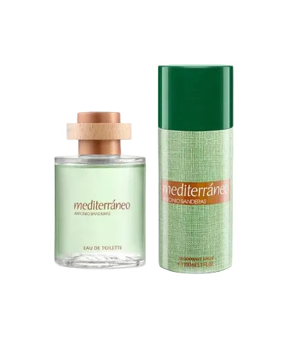 Two bottles of Antonio Banderas Mediterraneo perfume on a white background. Antonio Banderas Monza Outlet