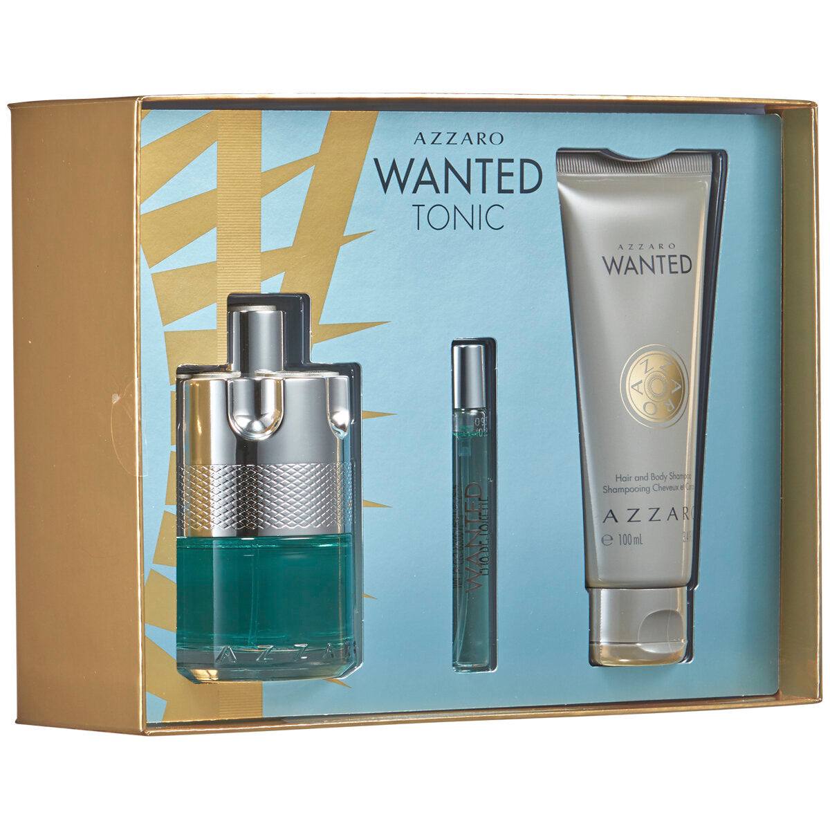 Azzaro Wanted Tonic gift set with three products in a box. Monza Outlet