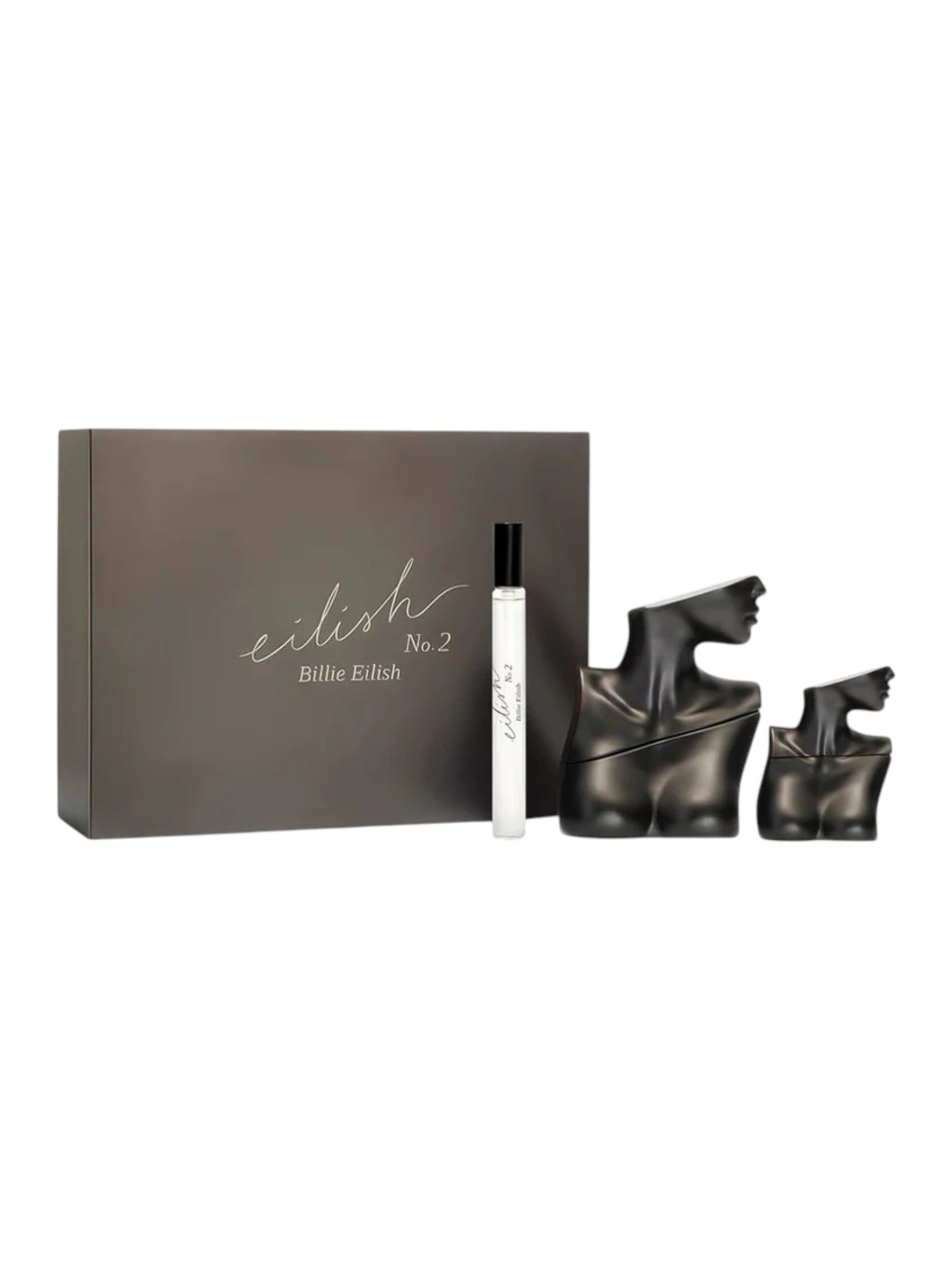 Billie Eilish perfume set with bottles and packaging on a white background. Billie Eilish, Monza Outlet, Monza Fashion, Shein Outlet
