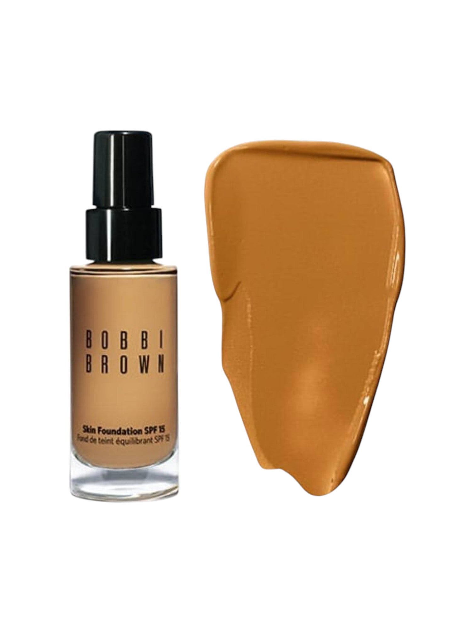Bobbi Brown foundation bottle and sponge applicator on a white background. Bobbi Brown, Monza Outlet, Monza Fashion, Shein Outlet