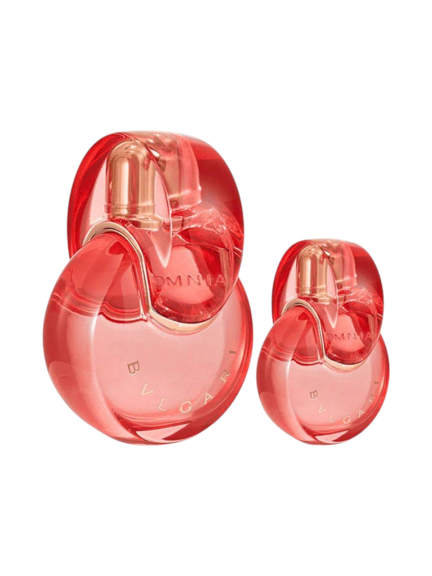 Two red perfume bottles with gold accents on a white background. Bvlgari, Monza Outlet, Monza Fashion, Shein Outlet