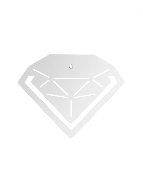 Diamond-shaped object with a small gemstone on a white background