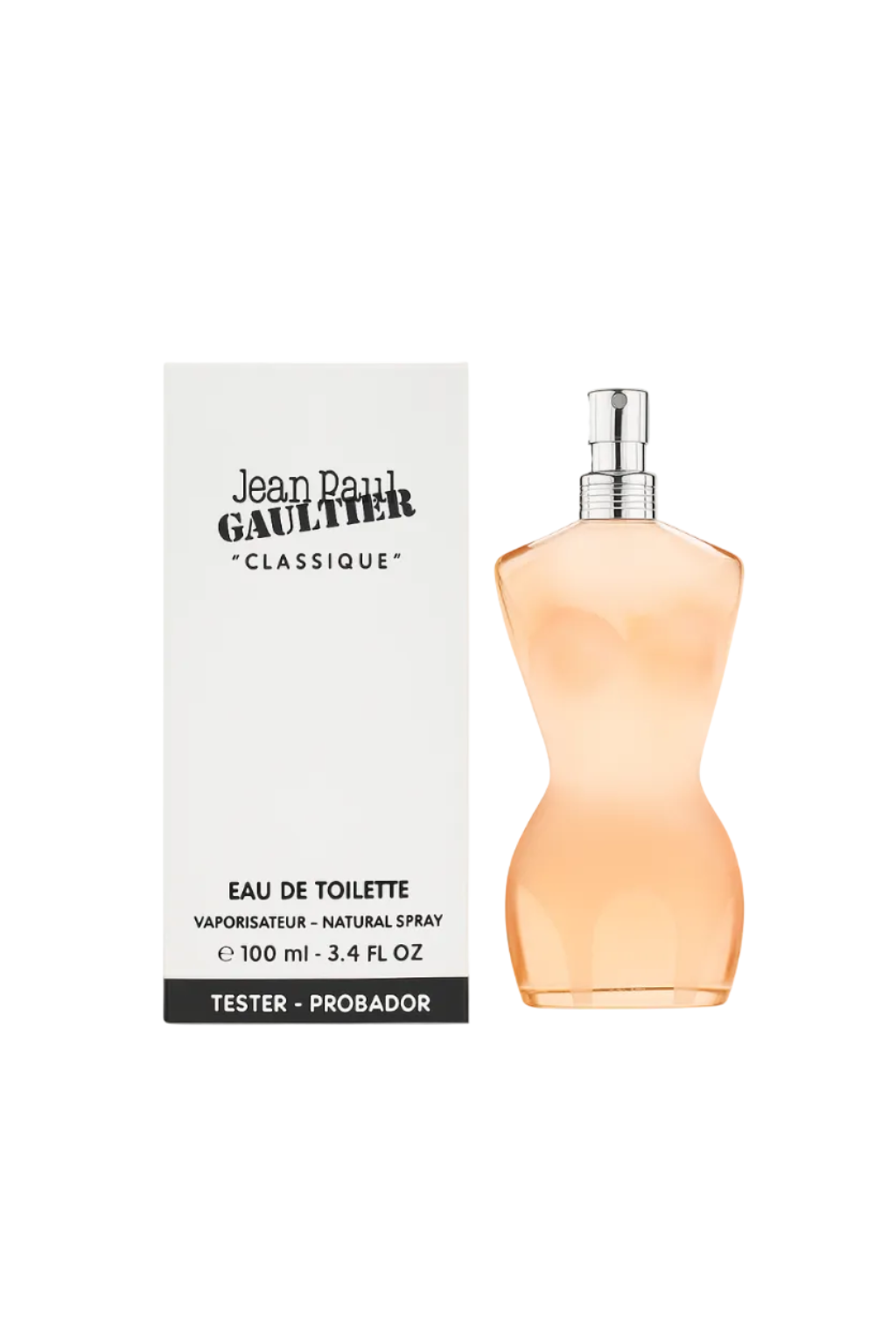 Jean Paul Gaultier Classique perfume bottle and packaging on a white background Monza Outlet