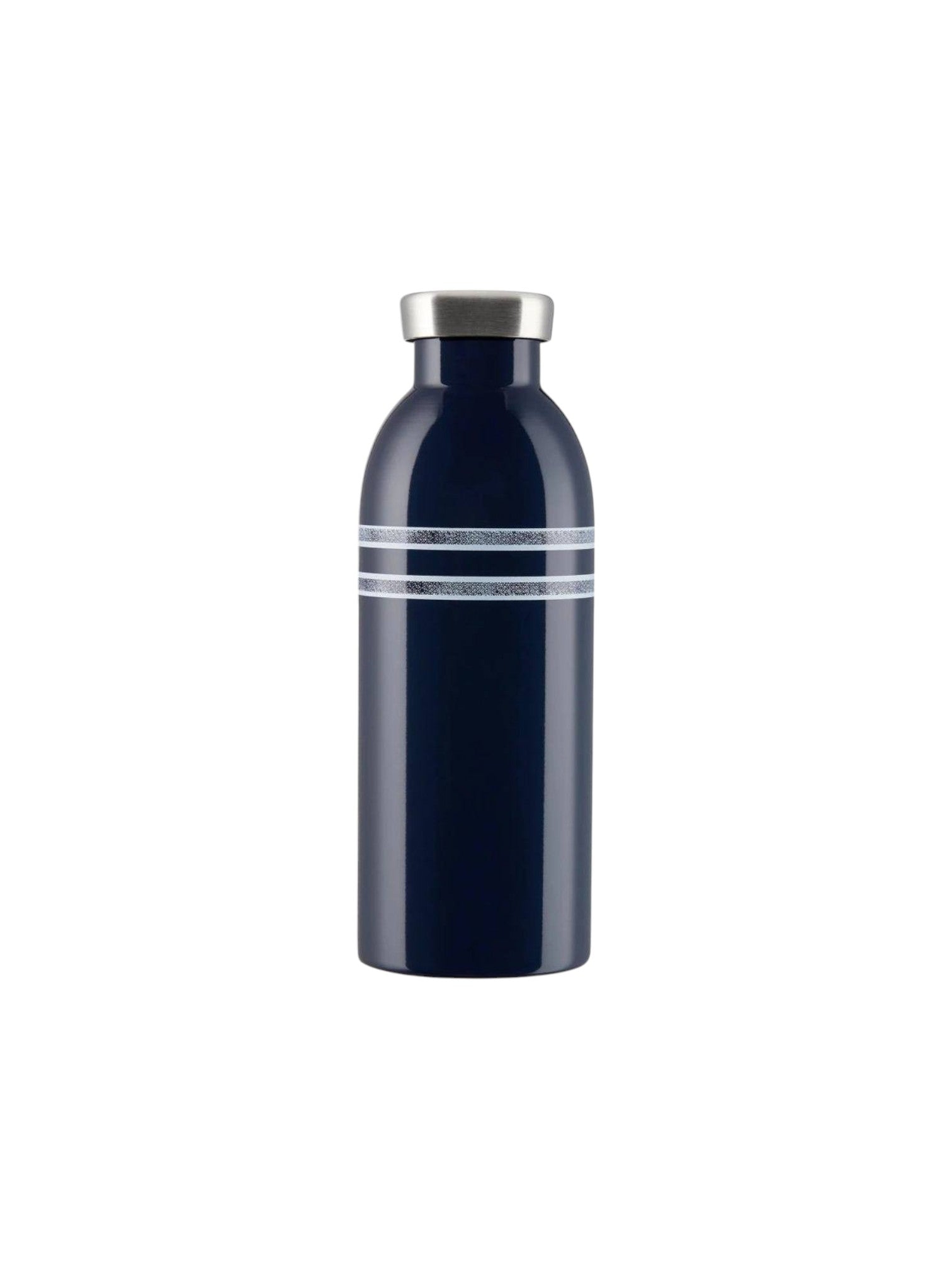 Navy blue water bottle with silver cap and accents on a white background. Dior Monza Outlet