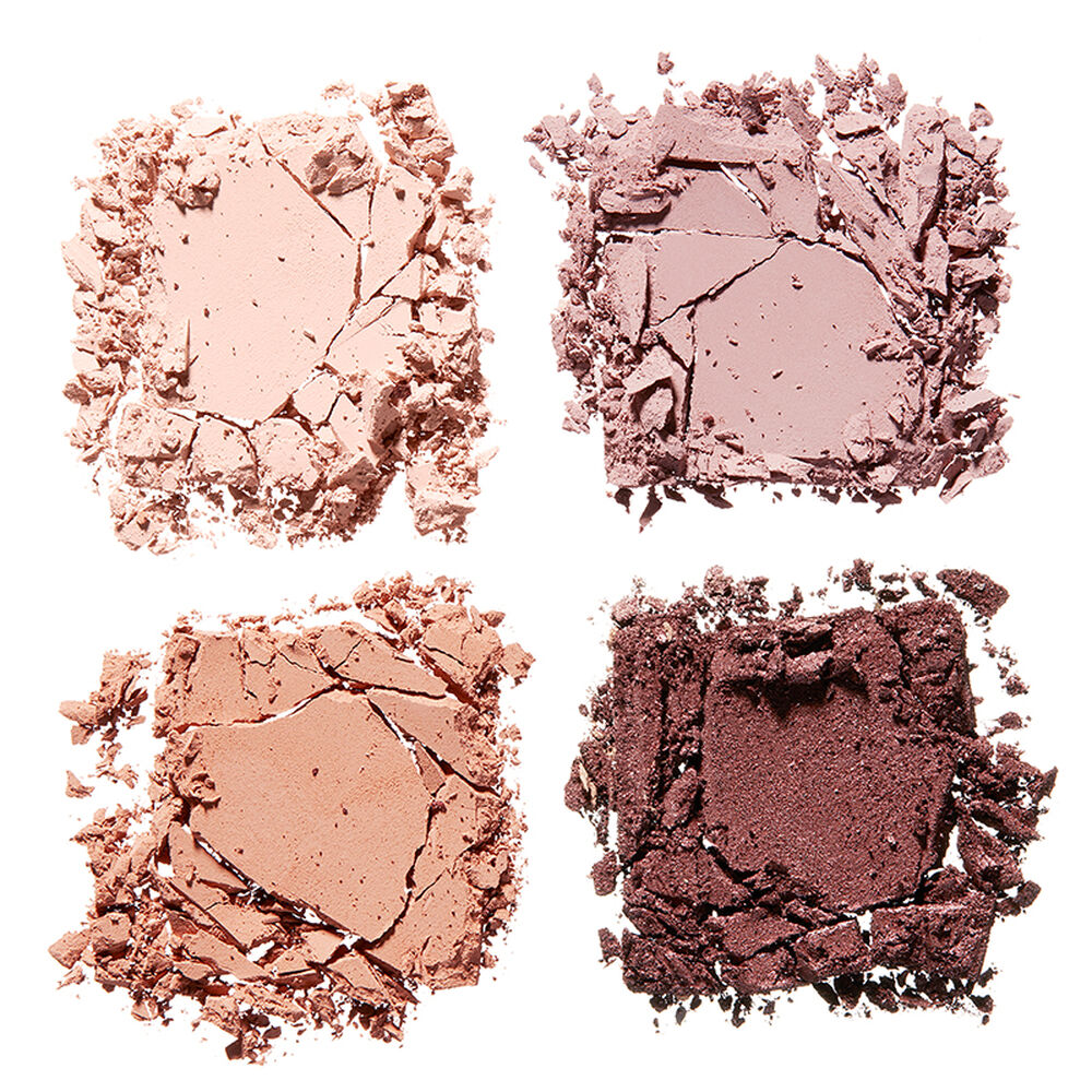 Four different shades of crushed makeup powder on a white background Monza fashion outlet, monza outlet, shein outlet, shien outlet cosmetics, makeup, perfume