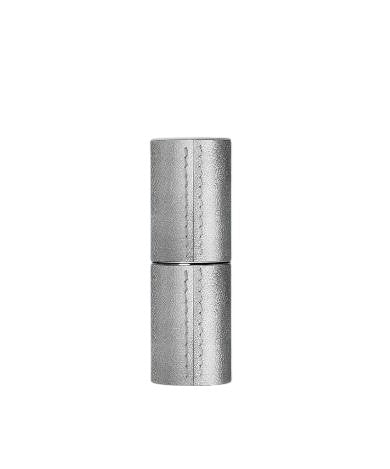 Silver cylindrical object on a white background