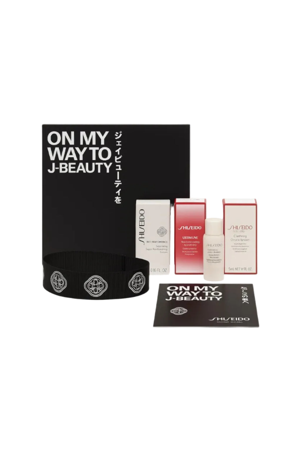 Shiseido J-Beauty product set with black box and packaging on a white background Monza Outlet