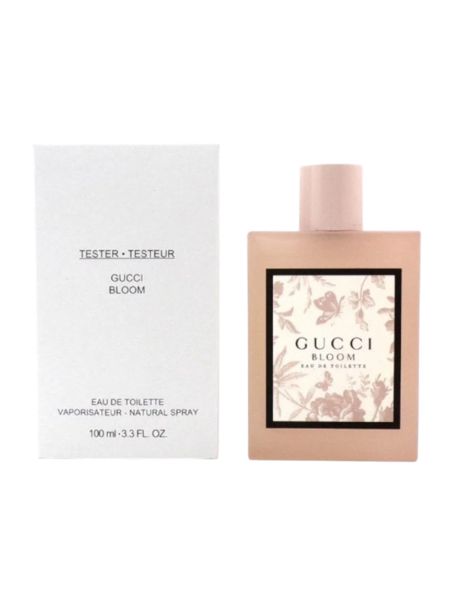 Gucci Bloom perfume bottle and packaging on a white background. Gucci, Monza Outlet, Monza Fashion, Shein Outlet