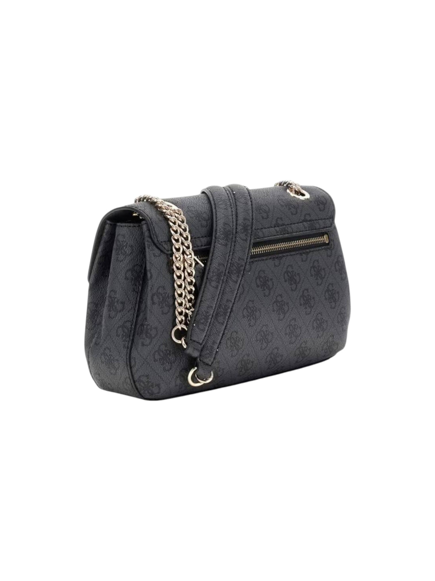 Gray handbag with gold chain detail on a white background. Guess, Monza Outlet, Monza Fashion, Shein Outlet