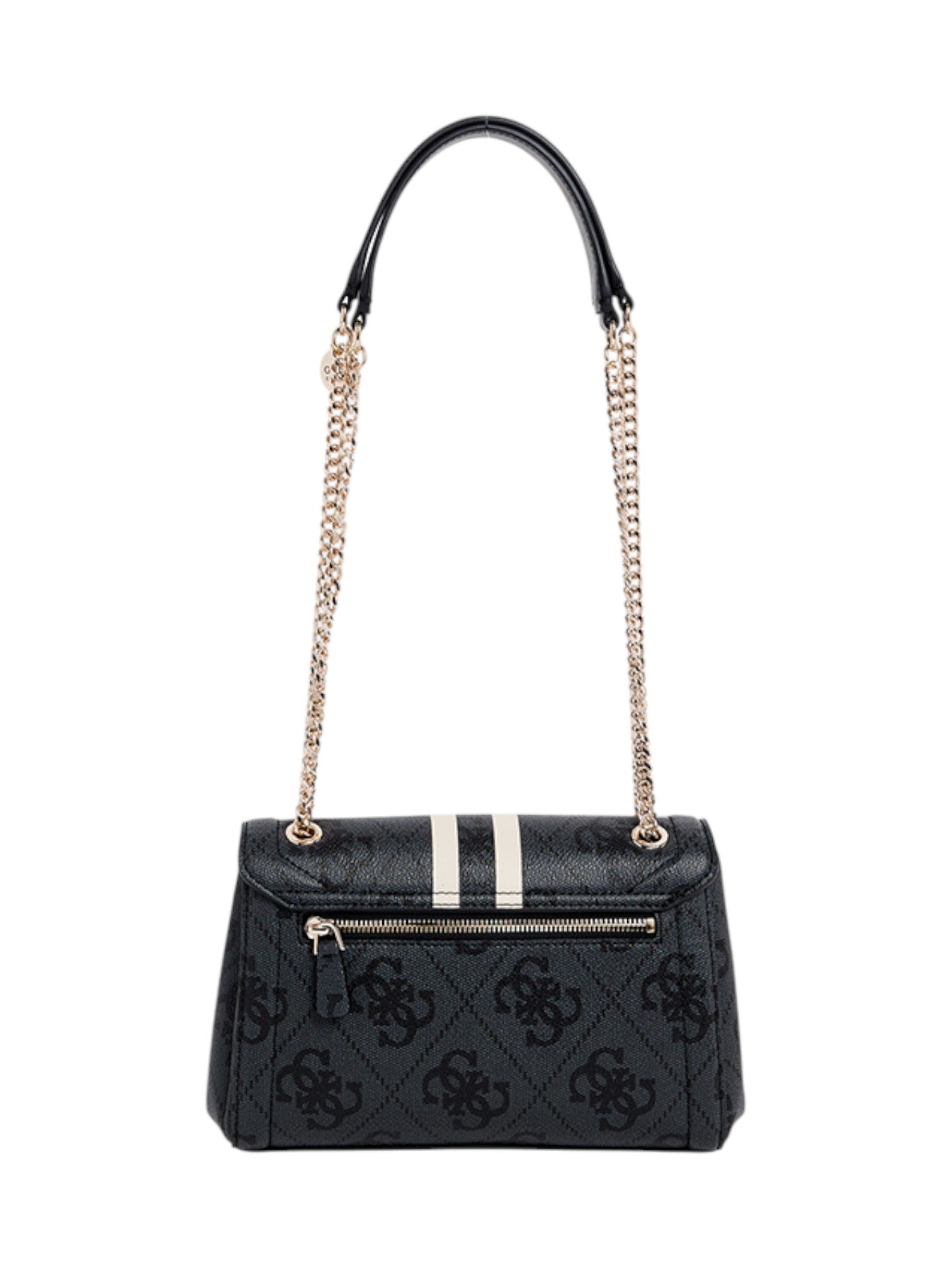 Black handbag with gold chain strap on a white background. Guess, Monza Outlet, Monza Fashion, Shein Outlet
