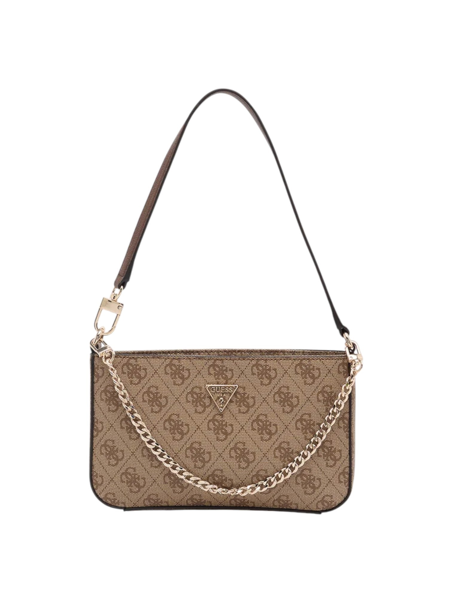 Brown handbag with chain detail on a white background. Guess, Monza Outlet, Monza Fashion, Shein Outlet