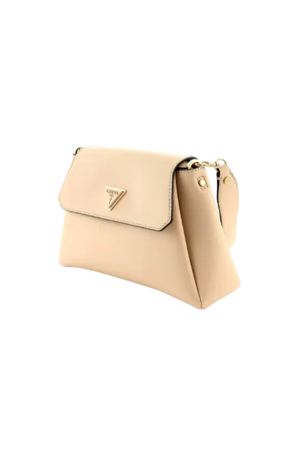Beige handbag with a brand logo on a white background. Guess, Monza Outlet, Monza Fashion, Shein Outlet