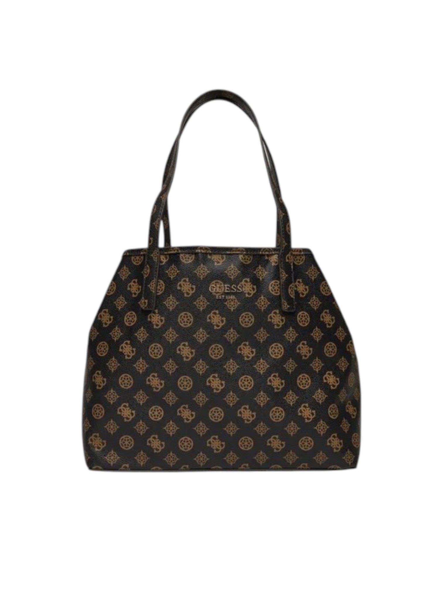 Black handbag with brown pattern on a white background. Guess, Monza Outlet, Monza Fashion, Shein Outlet