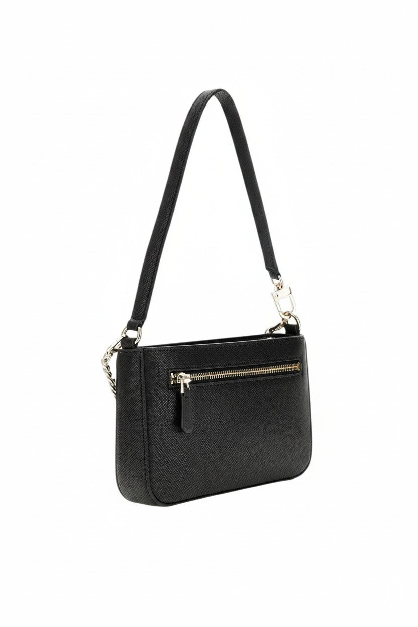 Black handbag with a strap on a white background. Guess, Monza Outlet, Monza Fashion, Shein Outlet