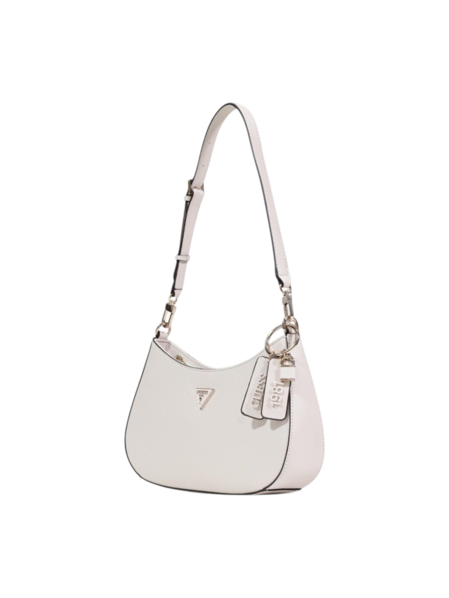 White handbag with a visible brand logo on a white background. Guess, Monza Outlet, Monza Fashion, Shein Outlet
