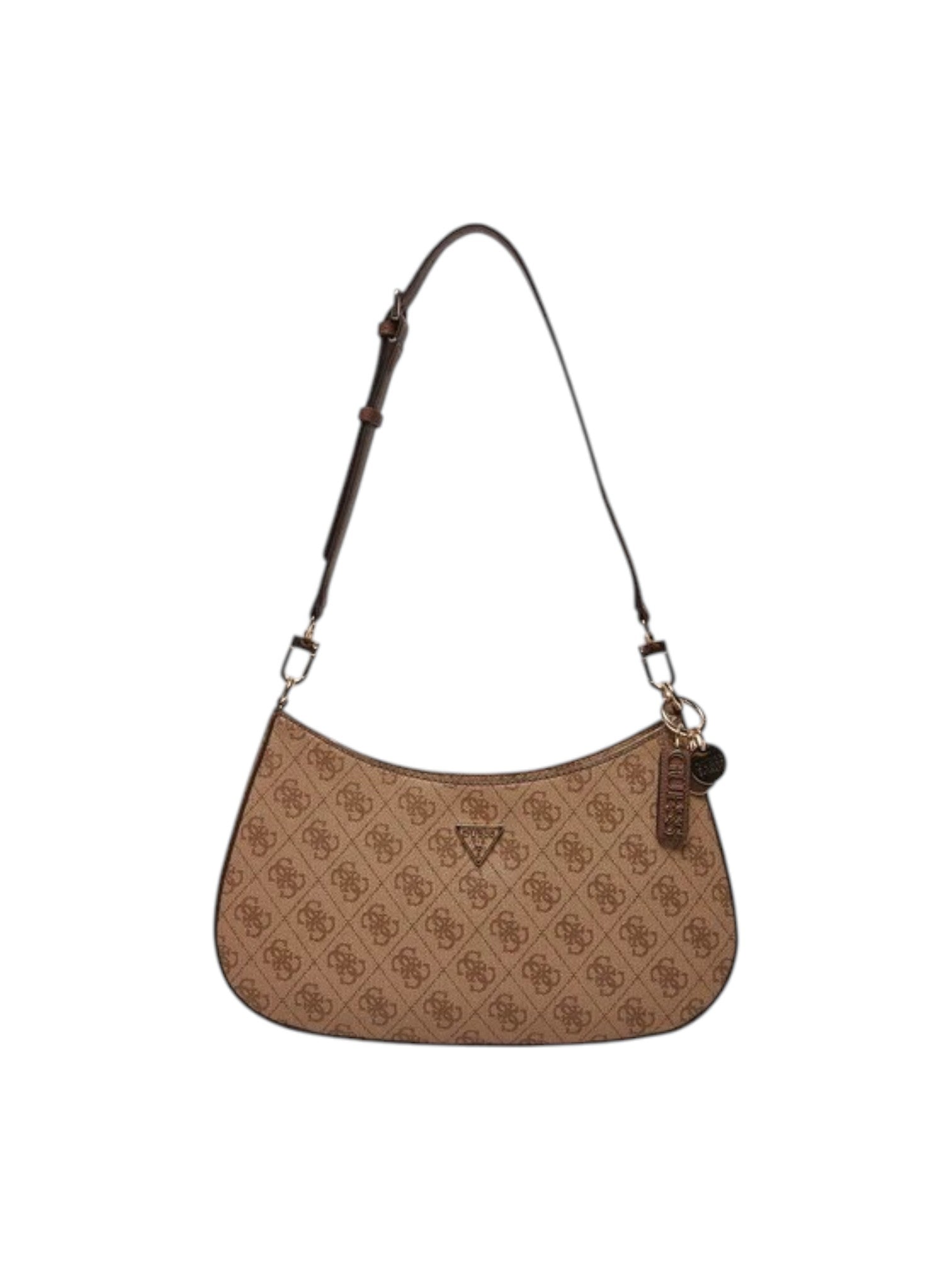 Brown handbag with a pattern on a white background. Guess, Monza Outlet, Monza Fashion, Shein Outlet