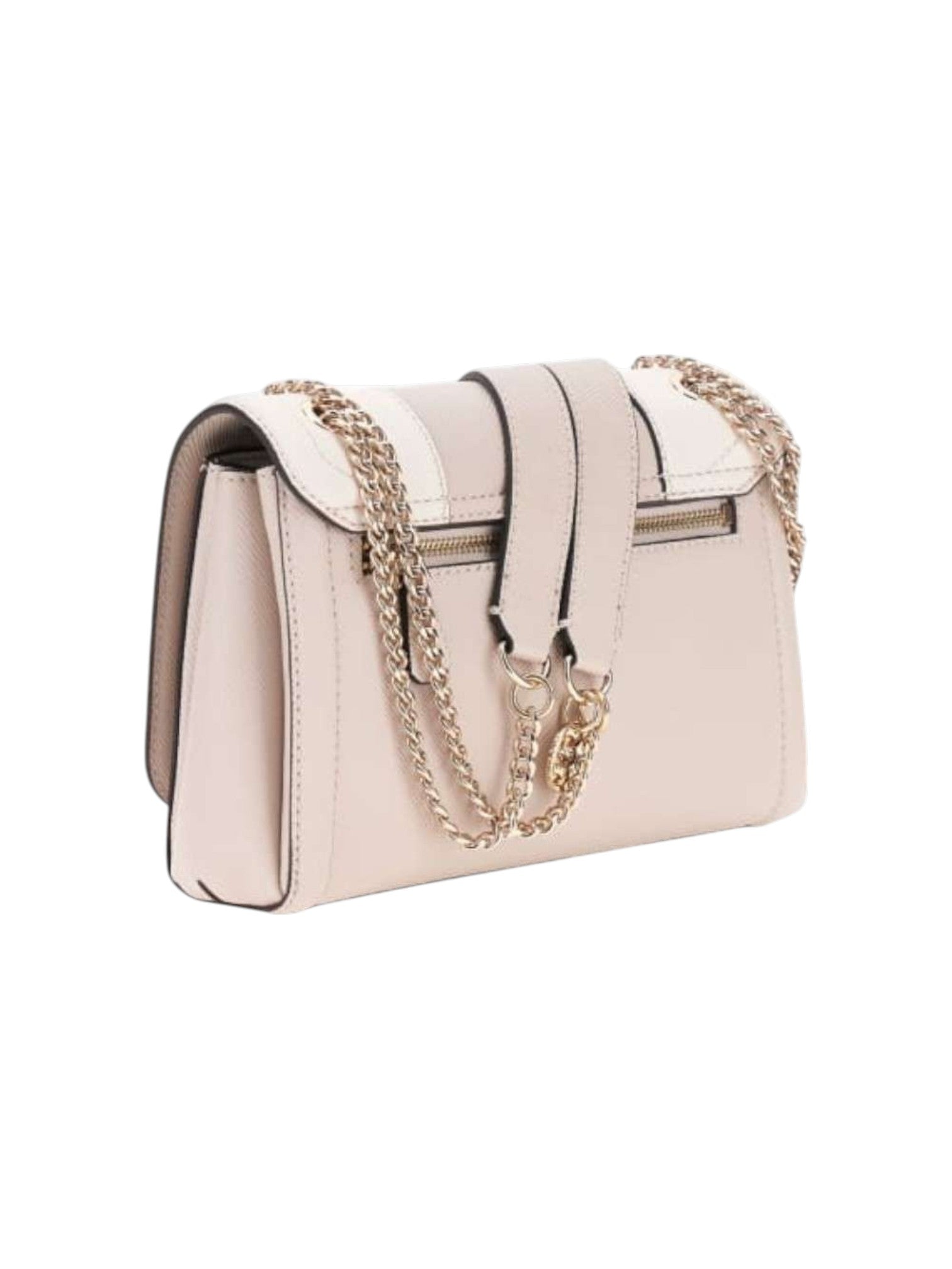 White handbag with gold chain strap on a white background. Guess, Monza Outlet, Monza Fashion, Shein Outlet