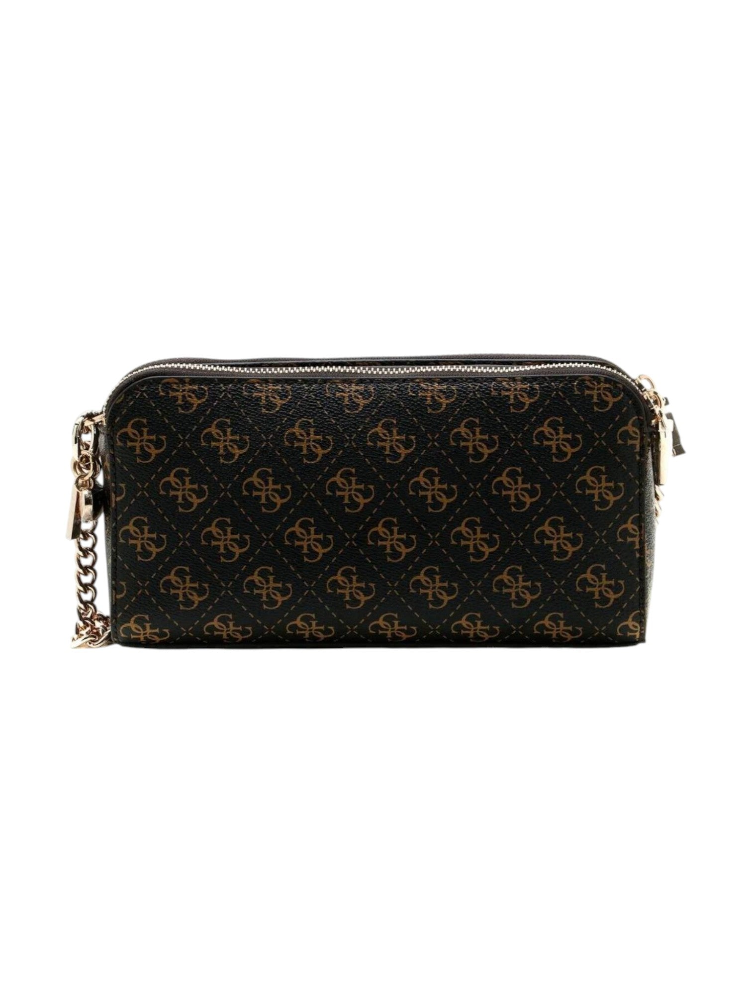 Black handbag with gold chain and pattern on a white background. Guess, Monza Outlet, Monza Fashion, Shein Outlet