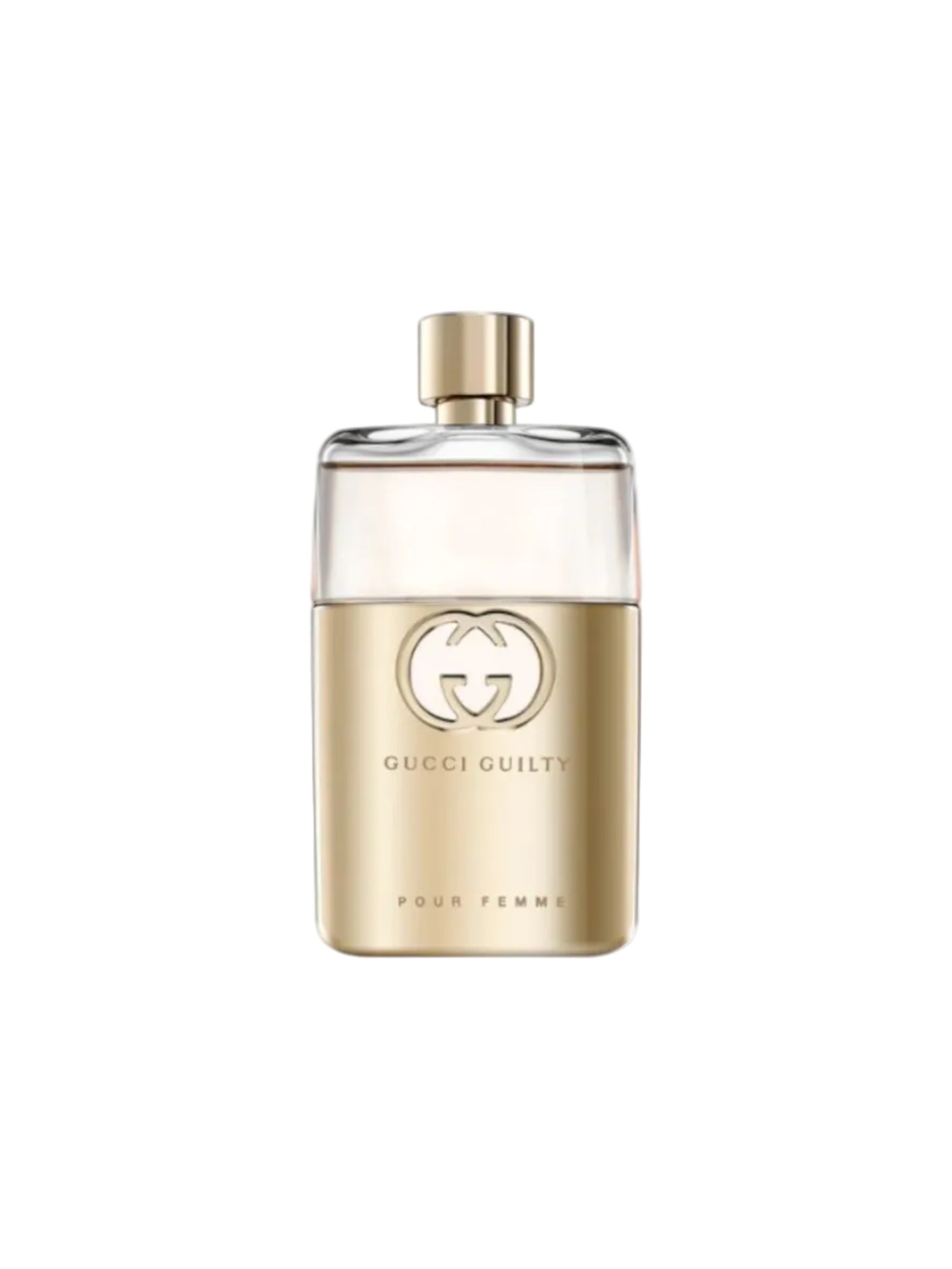 Gold Gucci perfume bottle on a white background Monza Outlet