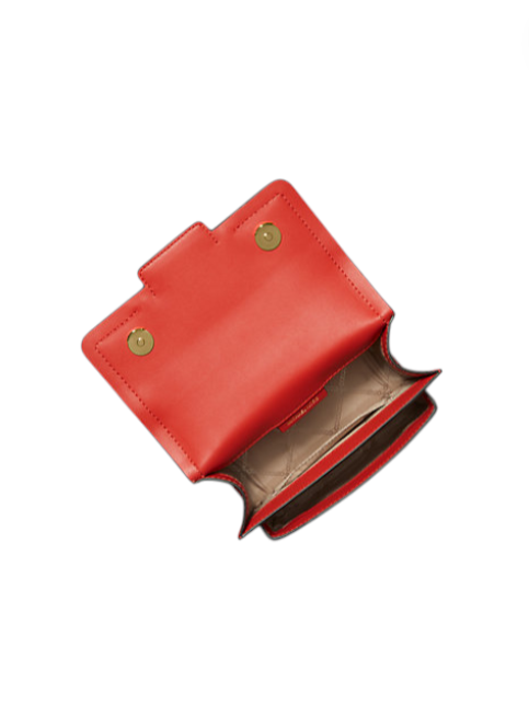 Red leather wallet with gold buttons on a white background monza outlet, Shein outlet, monza fashion