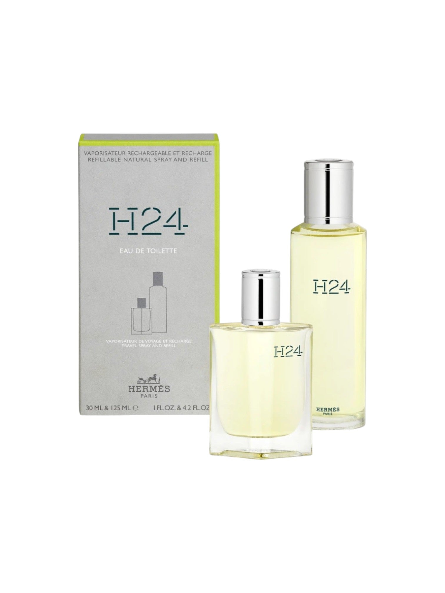 Hermes H24 perfume bottles with packaging on a white background. Hermes, Monza Outlet, Monza Fashion, Shein Outlet