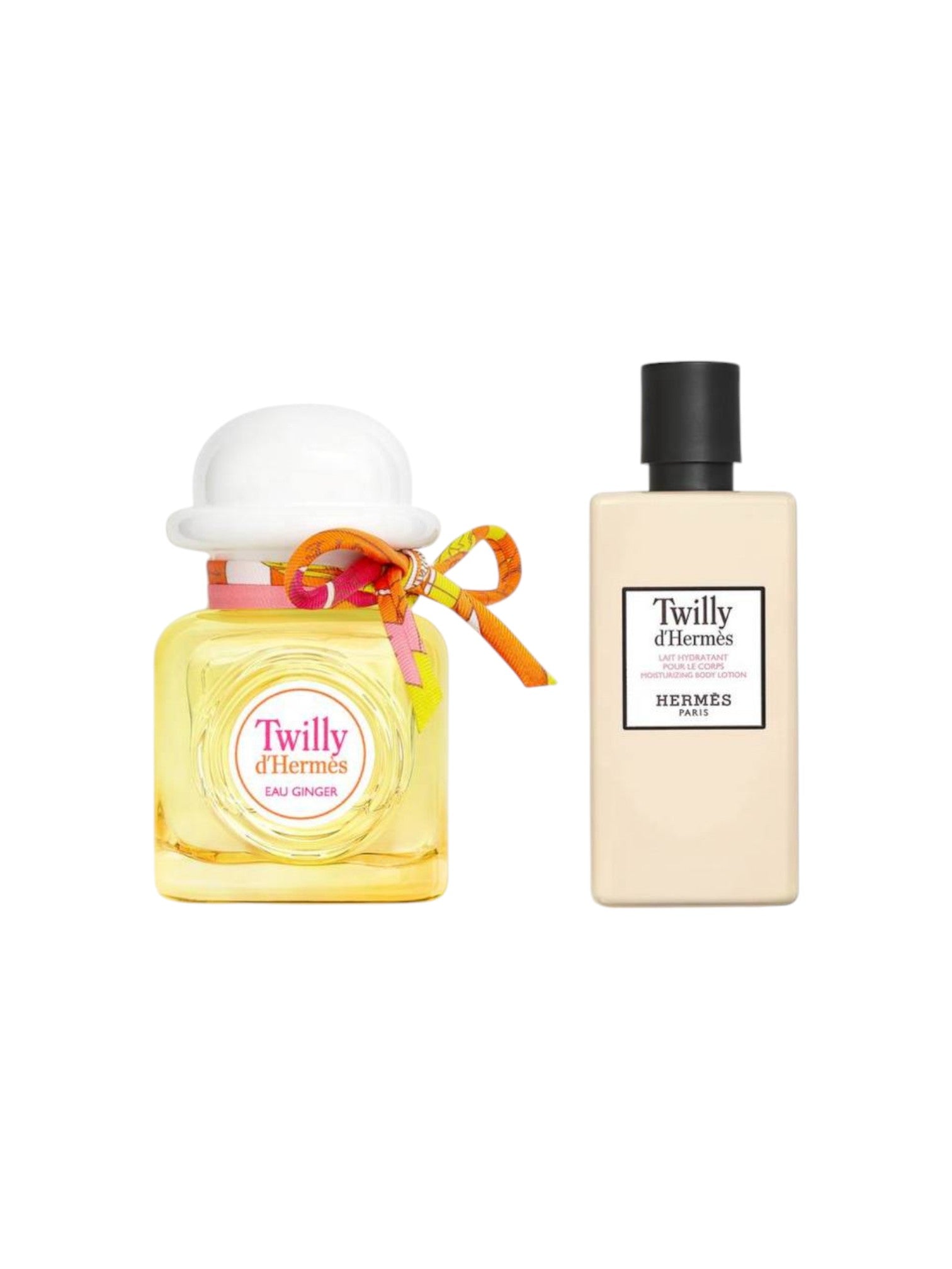 Two Hermes Twilly d'Hermes perfume bottles on a white background. Hermes, Monza Outlet, Monza Fashion, Shein Outlet