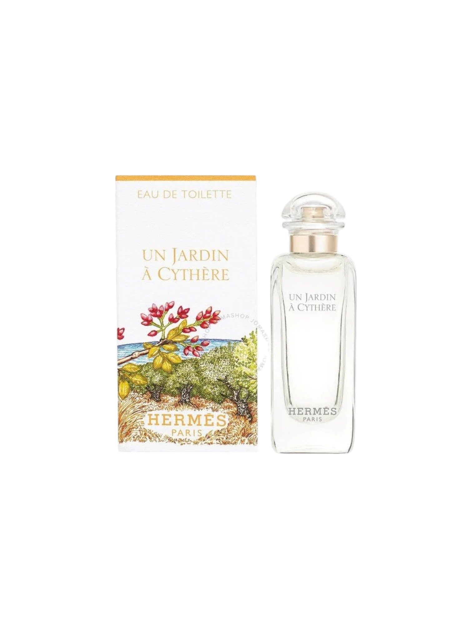 Hermes Un Jardin a Cythere perfume bottle and packaging on a white background. Hermes, Monza Outlet, Monza Fashion, Shein Outlet