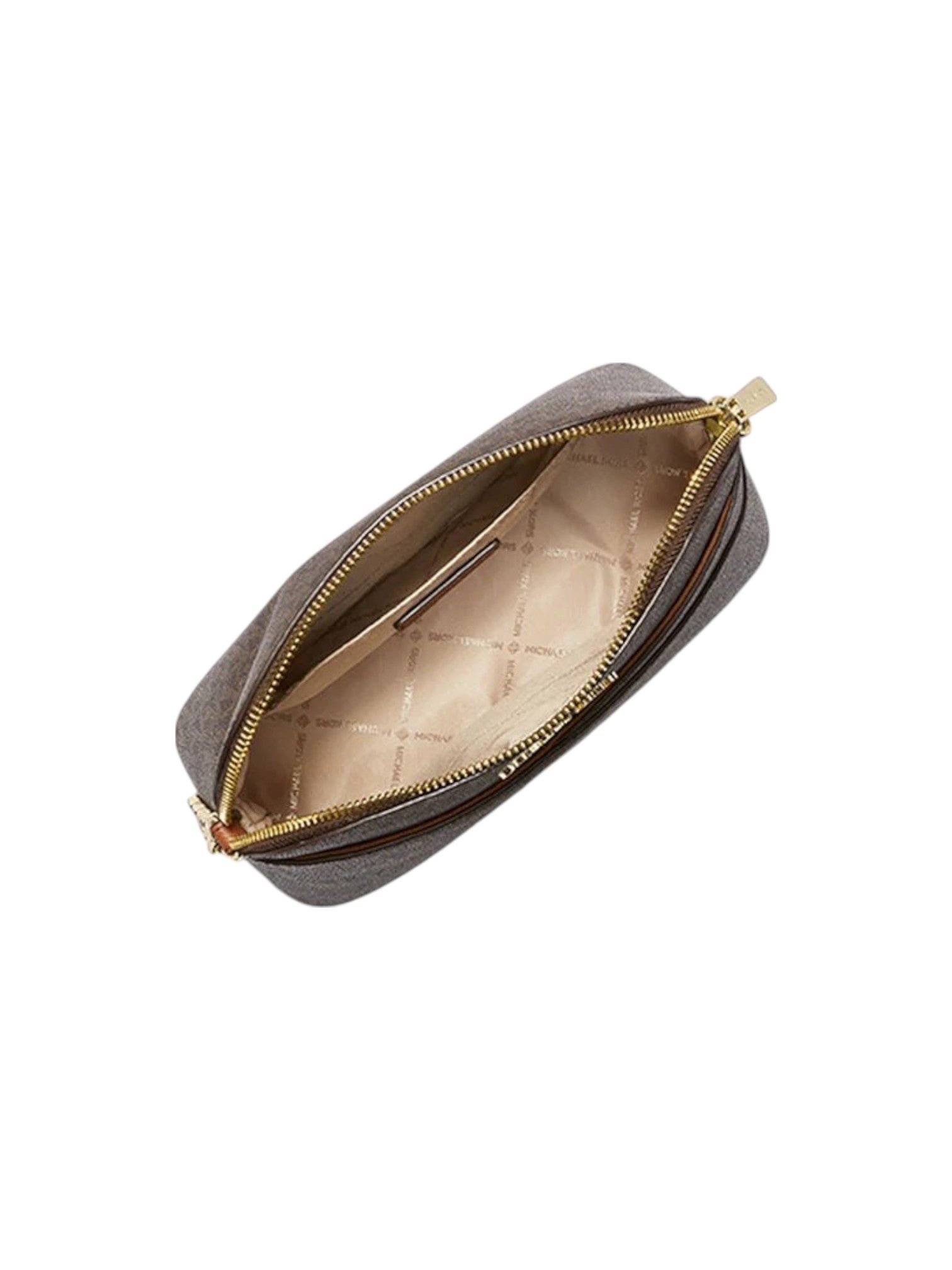 Brown leather pouch with gold zipper on a white background Michael Kors Monza Outlet