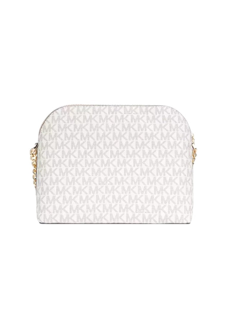 White patterned pouch with gold accents on a white background Michael Kors Monza Outlet