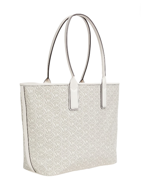 White tote bag with logo pattern on a white background Michael Kors Monza Outlet, Monza Fashion, Shein Outlet