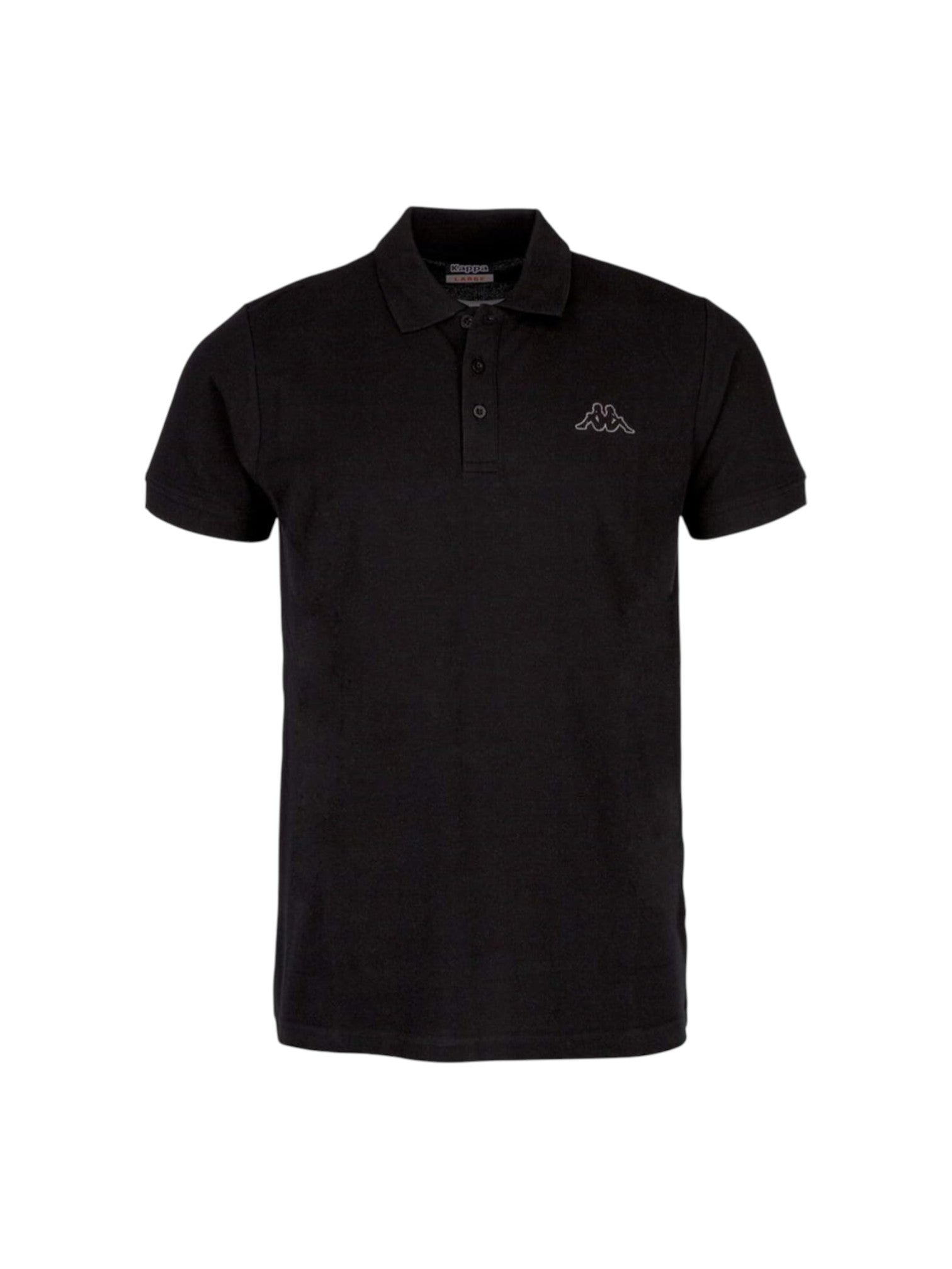 Black polo shirt with a logo on a white background. Kappa, Monza Outlet, Monza Fashion, Shein Outlet