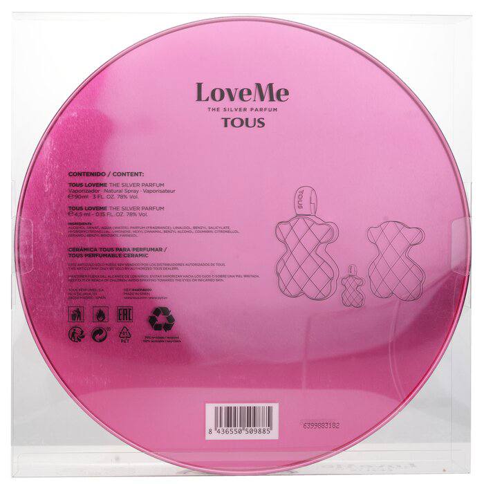 Pink packaging of TOUS LoveMe perfume with branding and product information. Monza Outlet