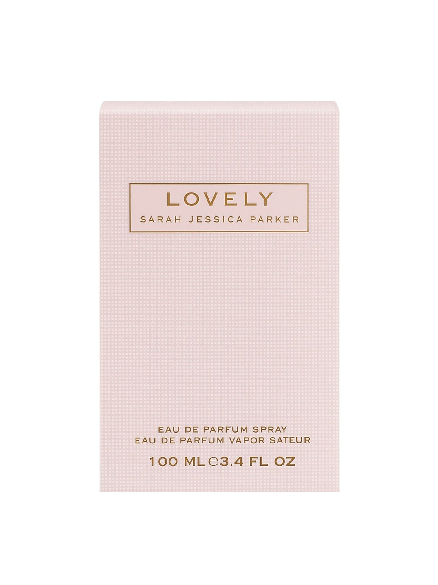 Pink packaging of Lovely by Sarah Jessica Parker with gold text on a white background Monza Outlet