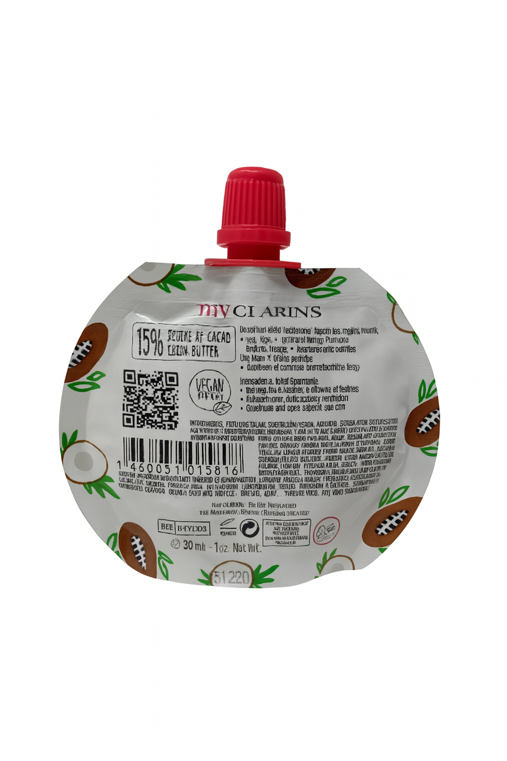 Clarins product packaging with a red cap on a white background monza outlet, Shein outlet, monza fashion