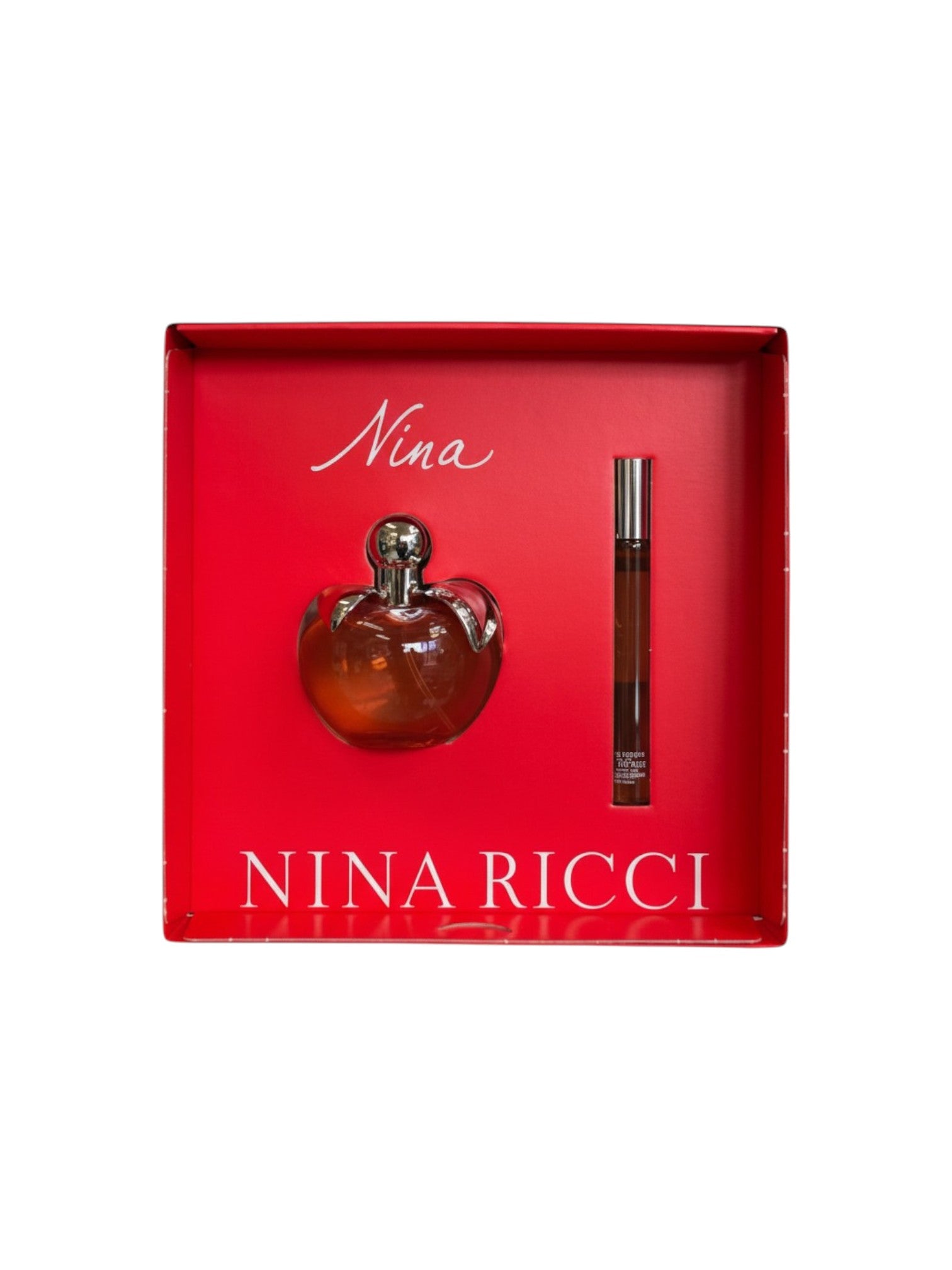 Nina Ricci perfume set with a red box on a white background. Nina Ricci, Monza Outlet, Monza Fashion, Shein Outlet