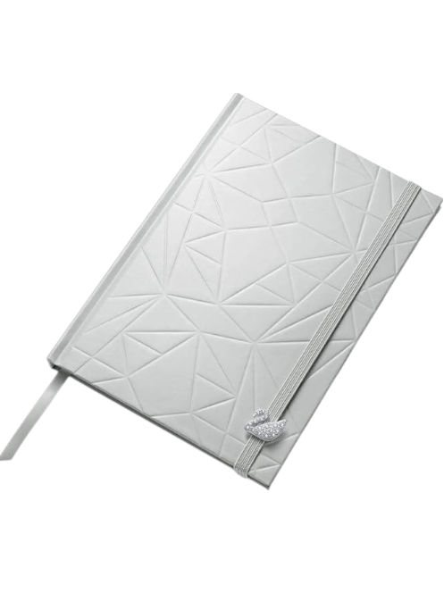 White quilted notebook with a decorative element on a white background, Swarovski, Monza Outlet, Monza Fashion, Shein Outlet