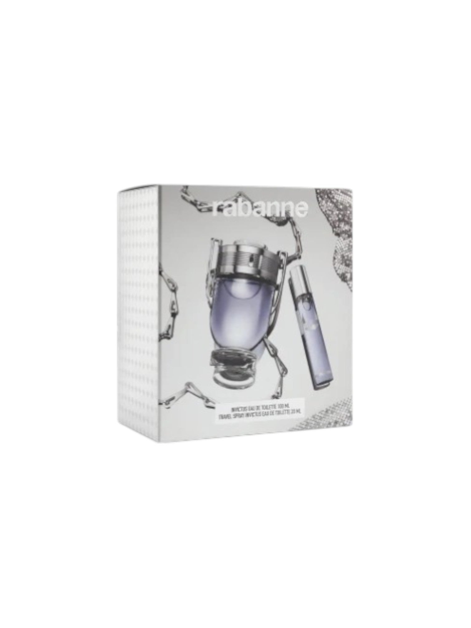 Rafale by Rabanne perfume set packaging on a white background. Paco Rabanne, Monza Outlet, Monza Fashion, Shein Outlet
