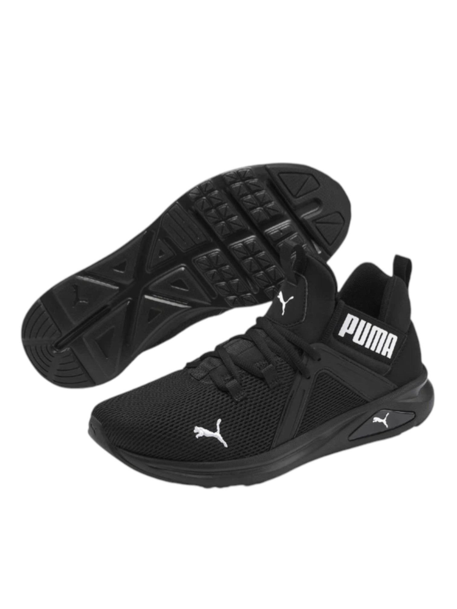 Black Puma sneakers on a white background. Puma, Monza Outlet, Monza Fashion, Shein Outlet