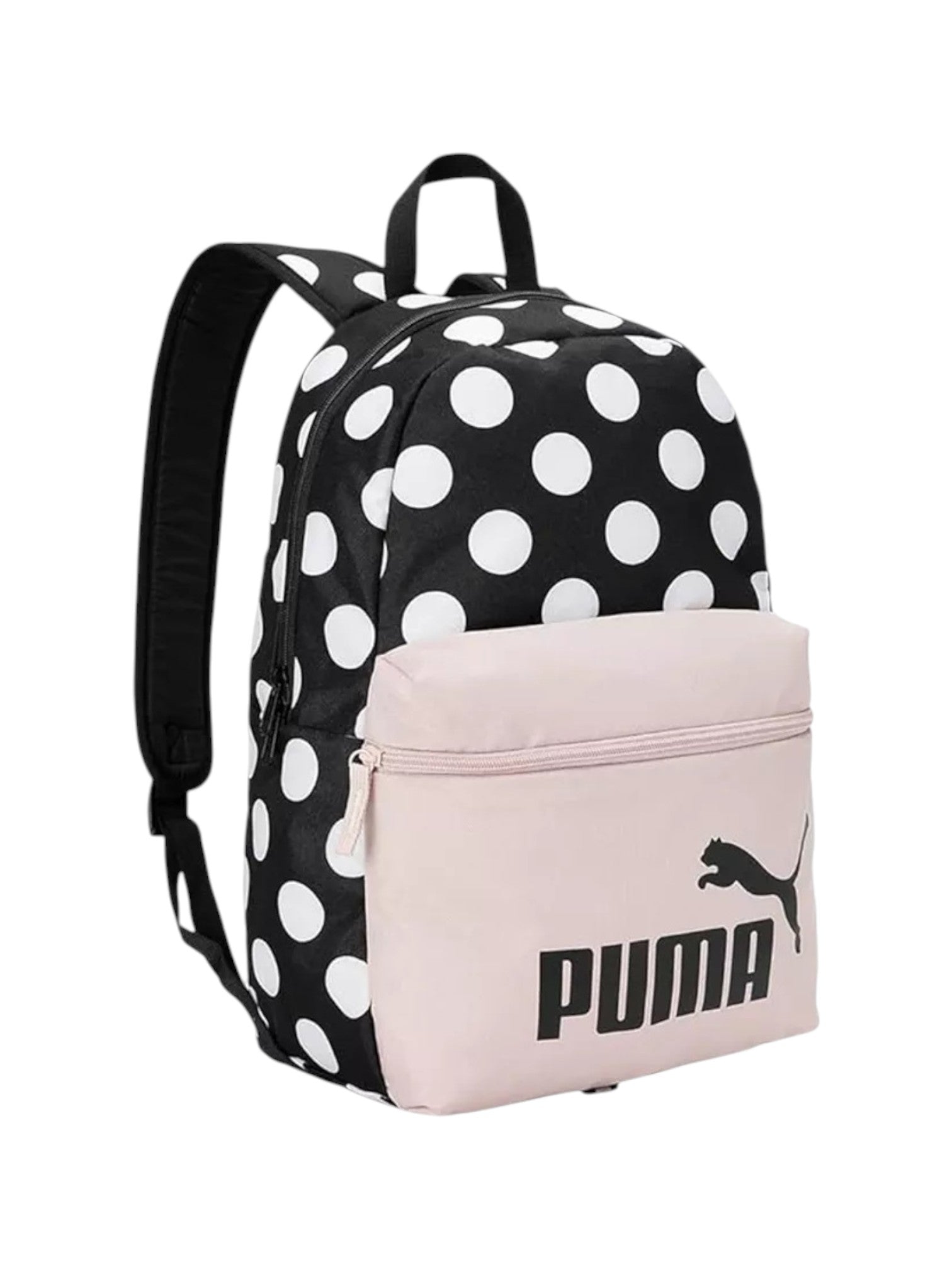 Puma backpack with black and white polka dot design on a white background. Puma, Monza Outlet, Monza Fashion, Shein Outlet